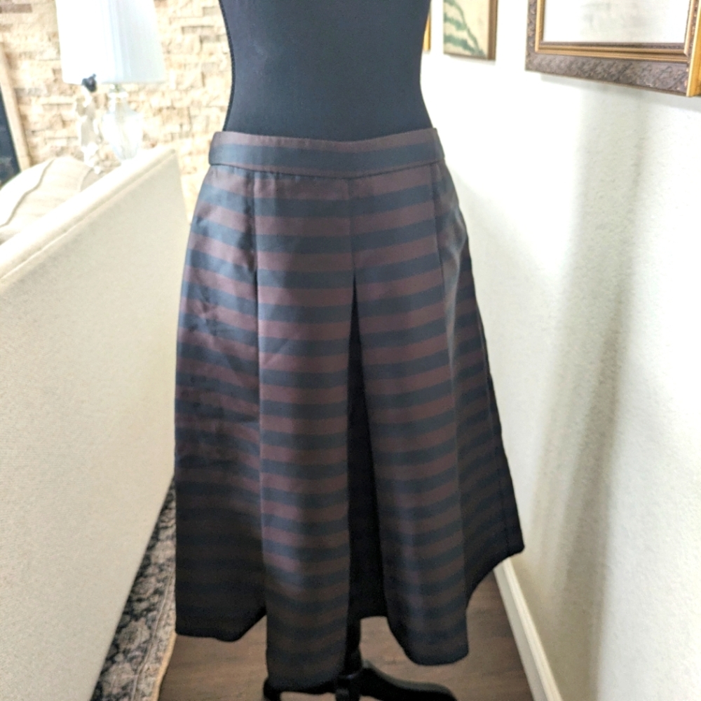 Halogen Black and Brown Striped Midi Skirt